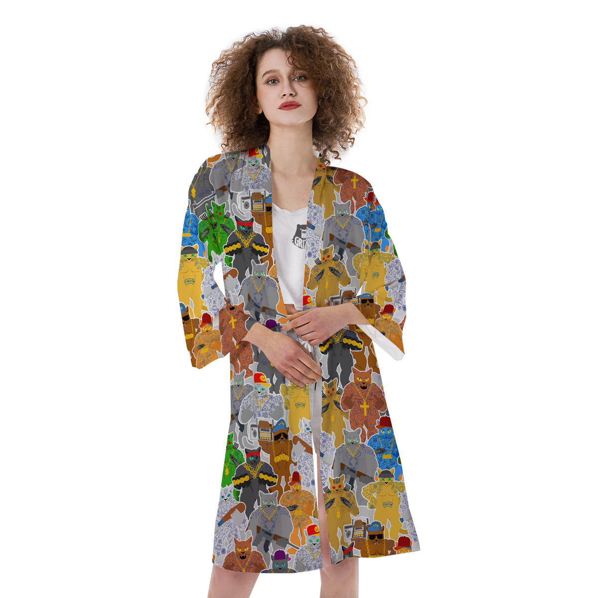 Cat Gangsta Colorful Print Pattern Kimono-grizzshop