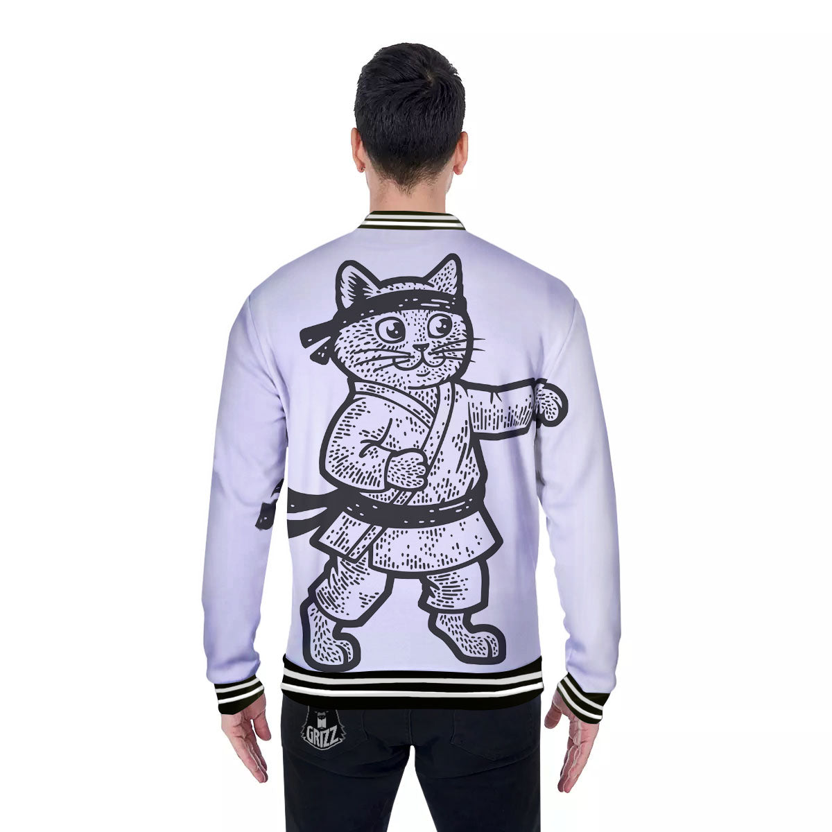 Cat Karate Print Baseball Jacket-grizzshop