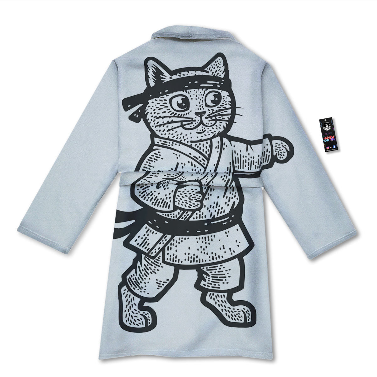 Cat Karate Print Bathrobe-grizzshop
