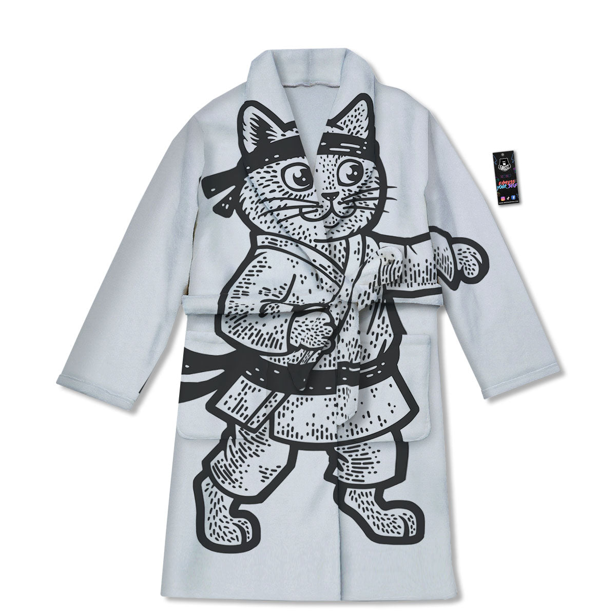 Cat Karate Print Bathrobe-grizzshop
