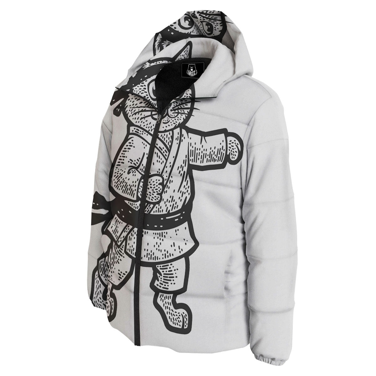Cat Karate Print Down Jacket-grizzshop