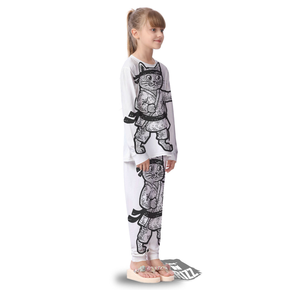 Cat Karate Print Kid's Pajamas-grizzshop