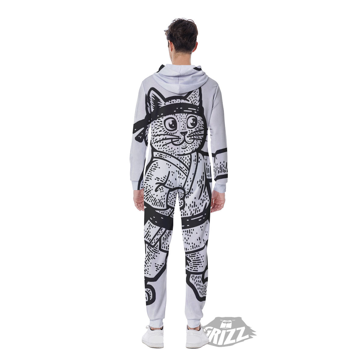 Cat Karate Print Men's Jumpsuit-grizzshop