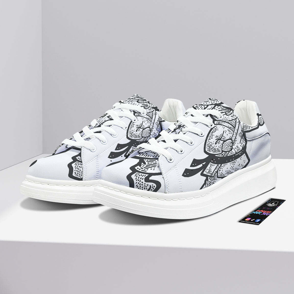 Cat Karate Print Platform Shoes-grizzshop
