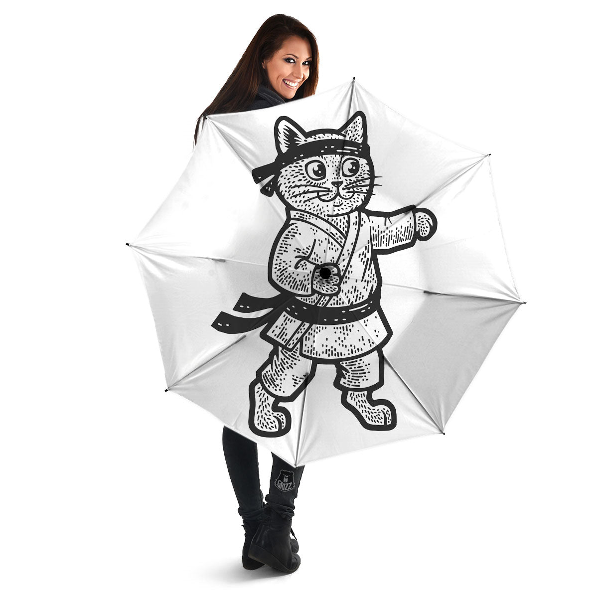 Cat Karate Print Umbrella-grizzshop