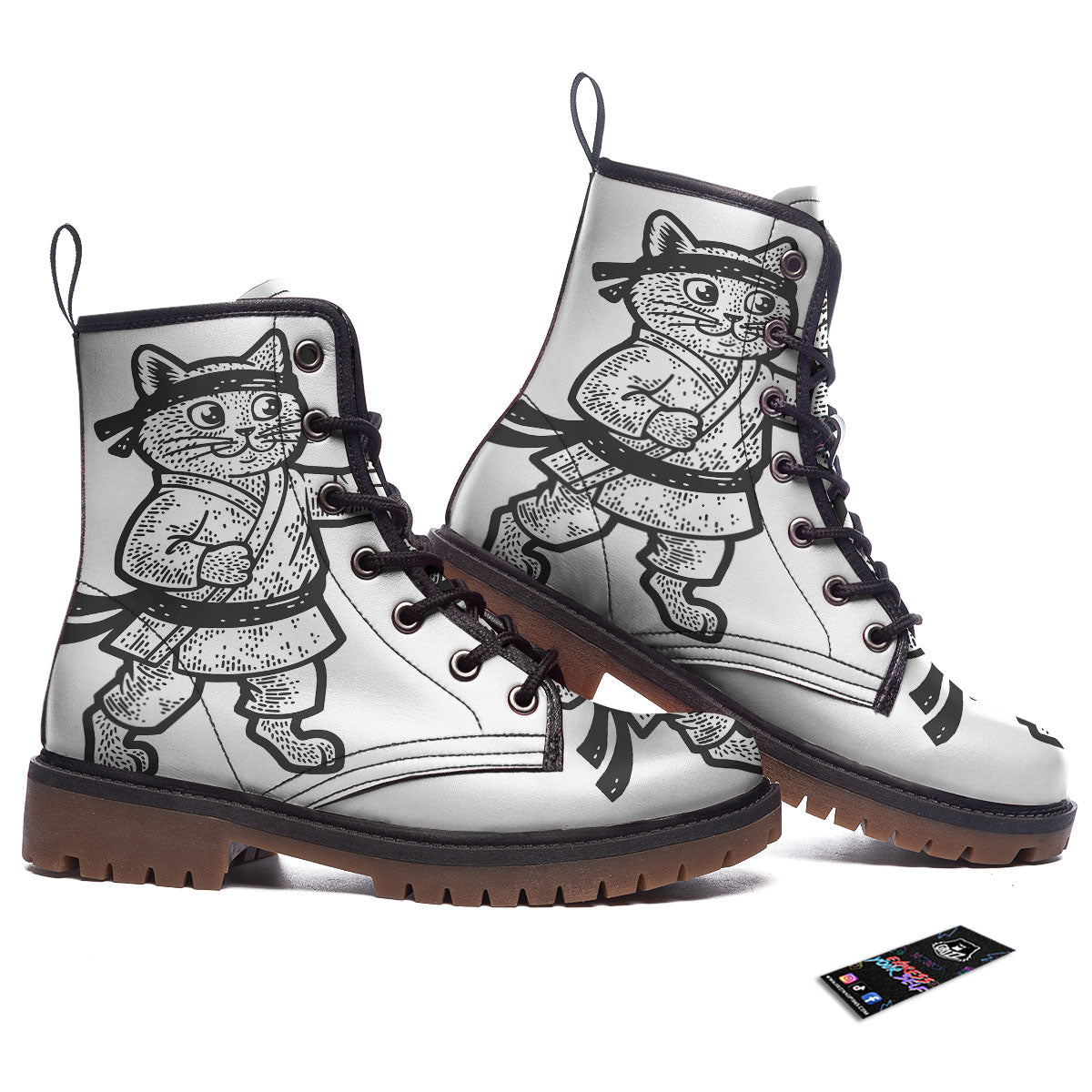 Cat Karate Print Work Boots-grizzshop