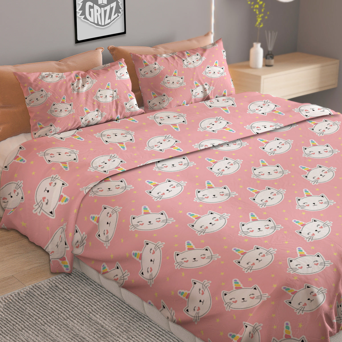Cat Unicorn Cute Print Pattern Duvet Cover Bedding Set