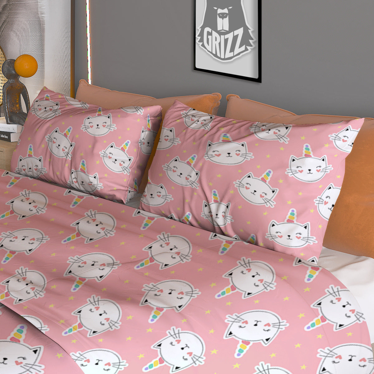 Cat Unicorn Cute Print Pattern Duvet Cover Bedding Set