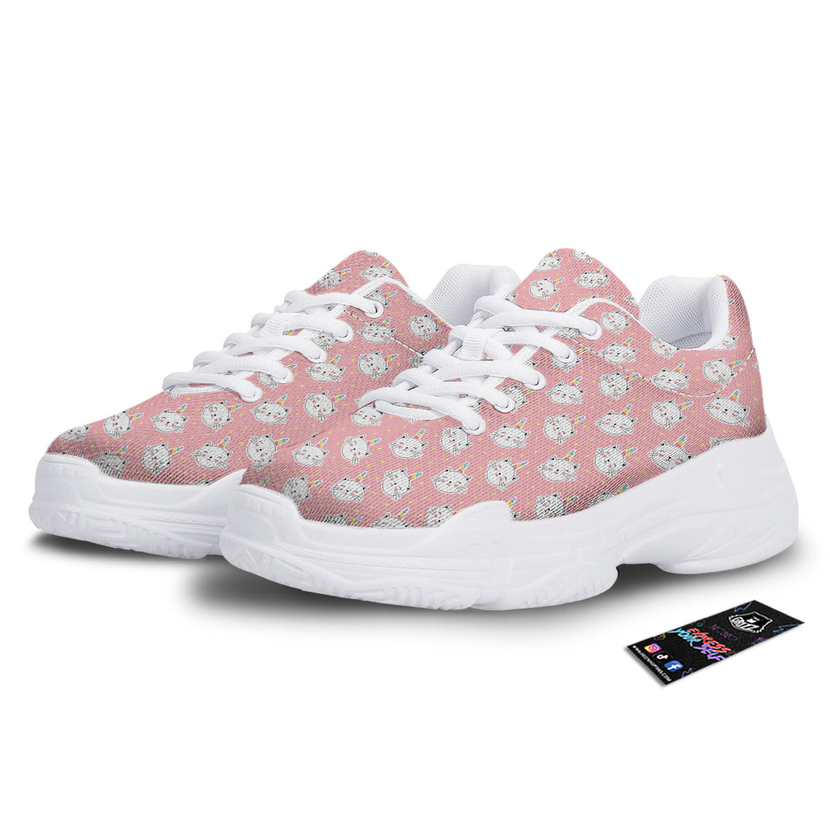 Cat Unicorn Cute Print Pattern White Chunky Shoes-grizzshop