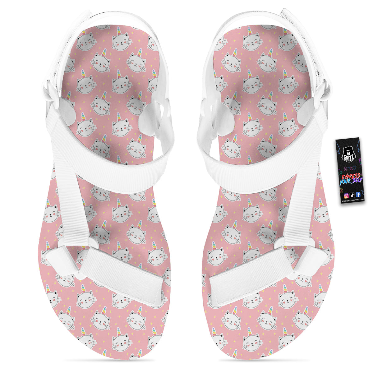 Cat Unicorn Cute Print Pattern White Open Toe Sandals-grizzshop