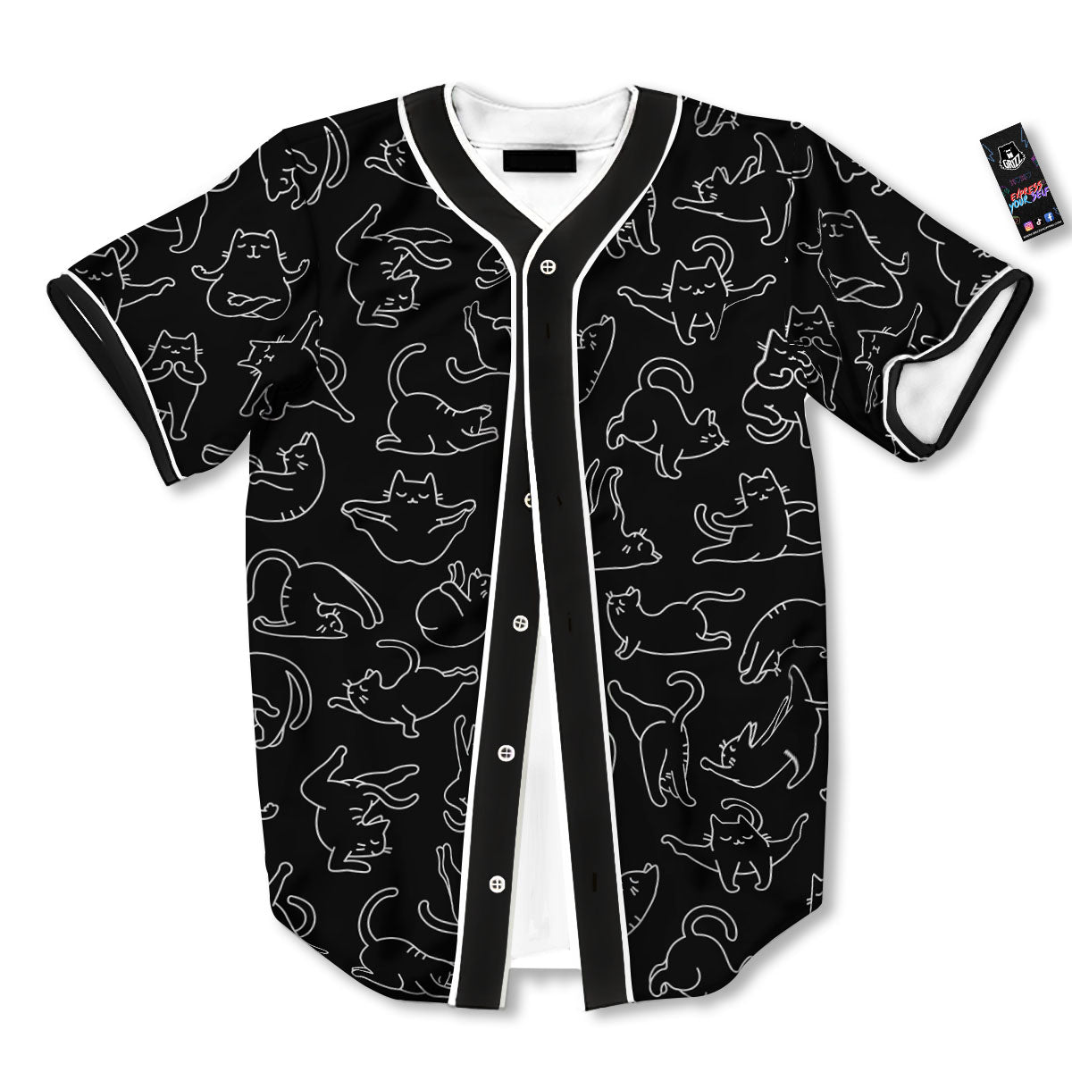Cat White And Black Print Pattern Baseball Jersey-grizzshop