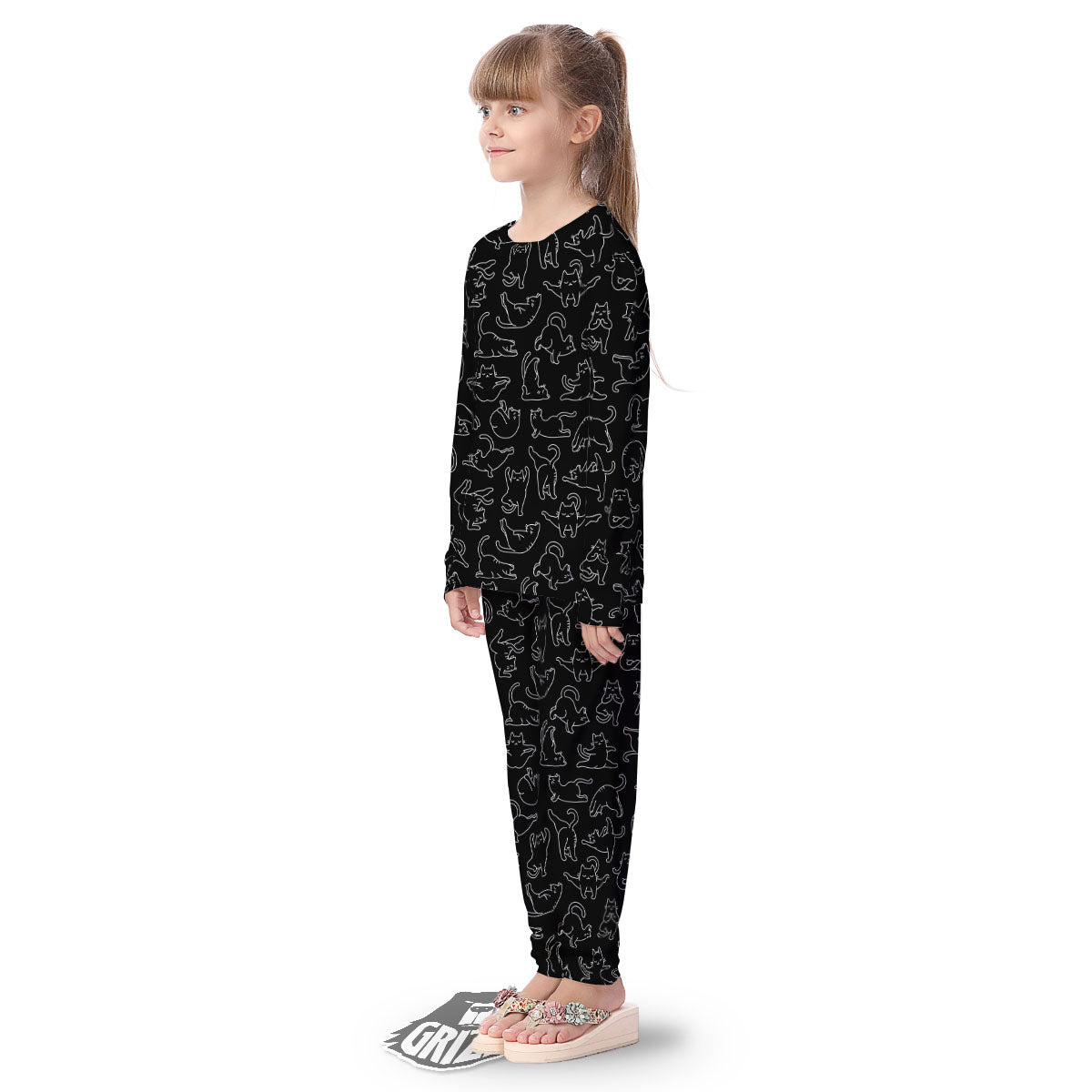 Cat White And Black Print Pattern Kid's Pajamas-grizzshop