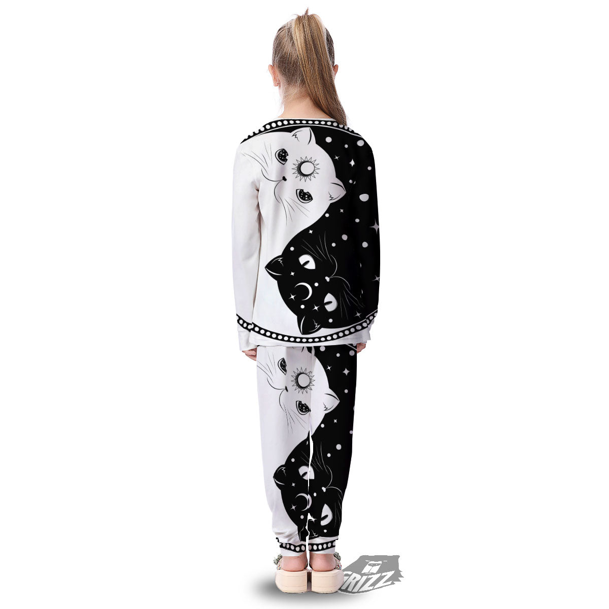 Cat Yin Yang White And Black Print Kid's Pajamas-grizzshop