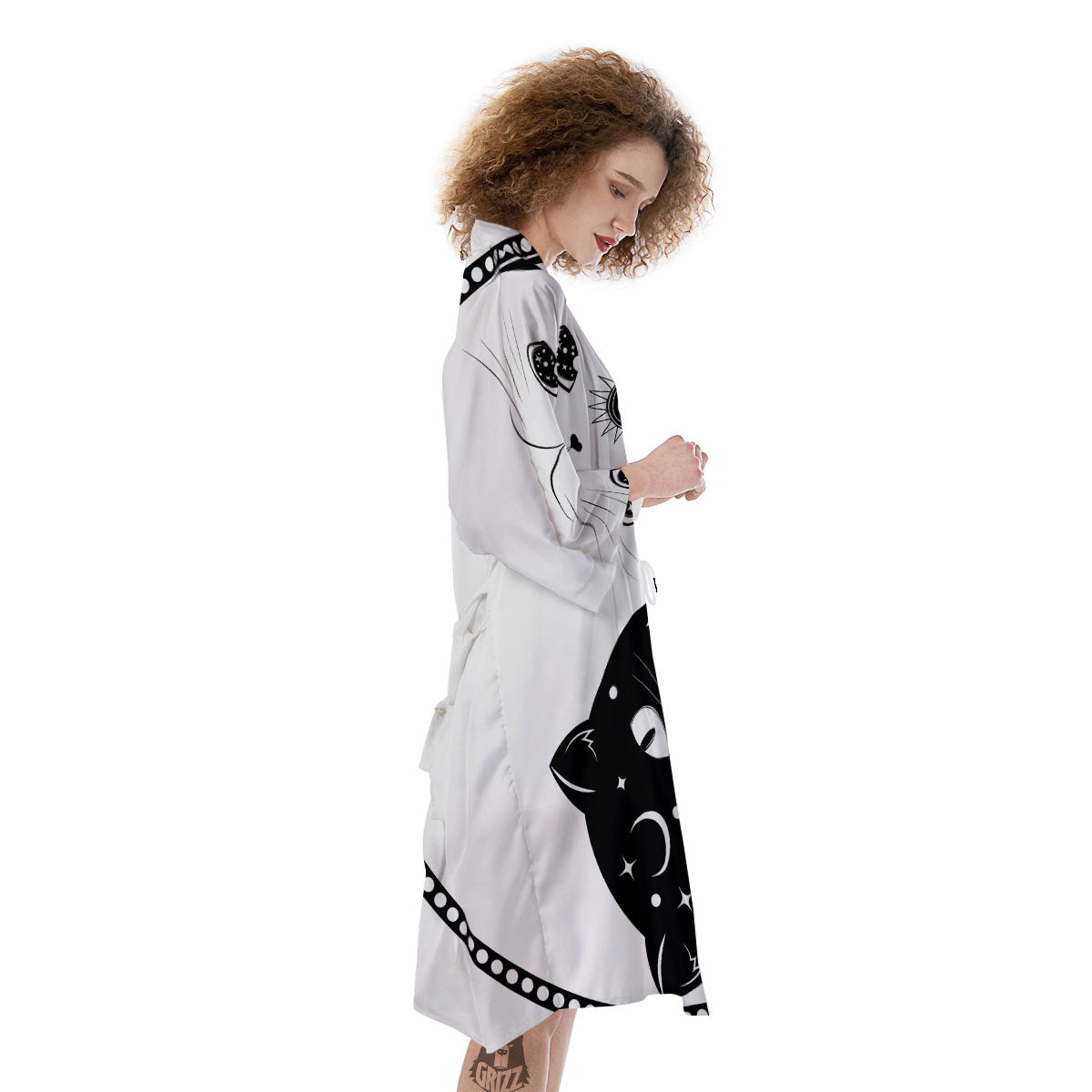 Cat Yin Yang White And Black Print Kimono-grizzshop