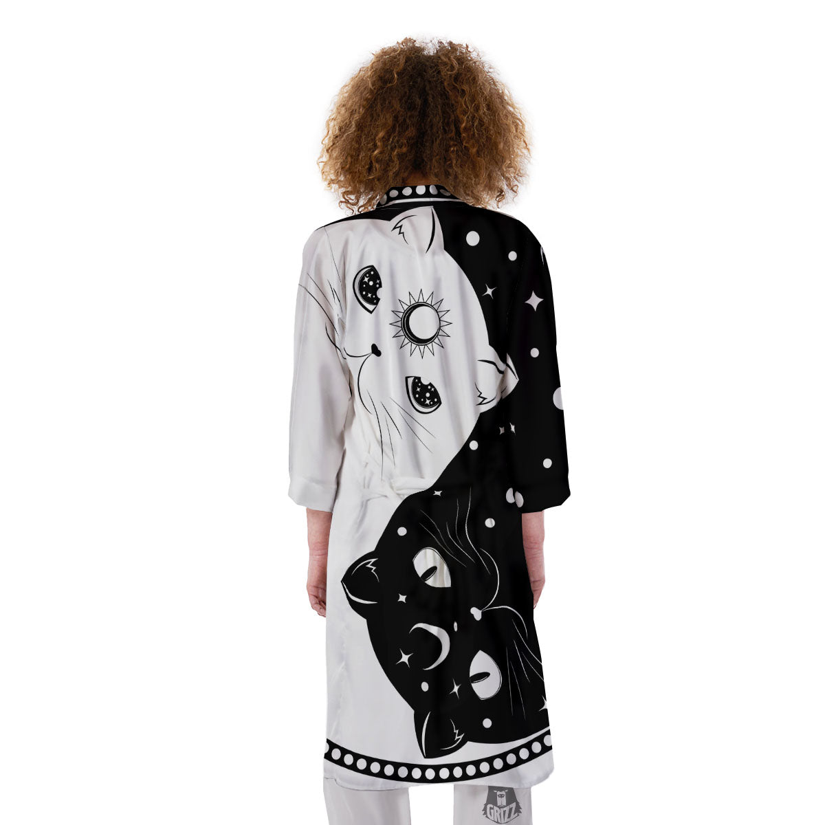 Cat Yin Yang White And Black Print Kimono-grizzshop