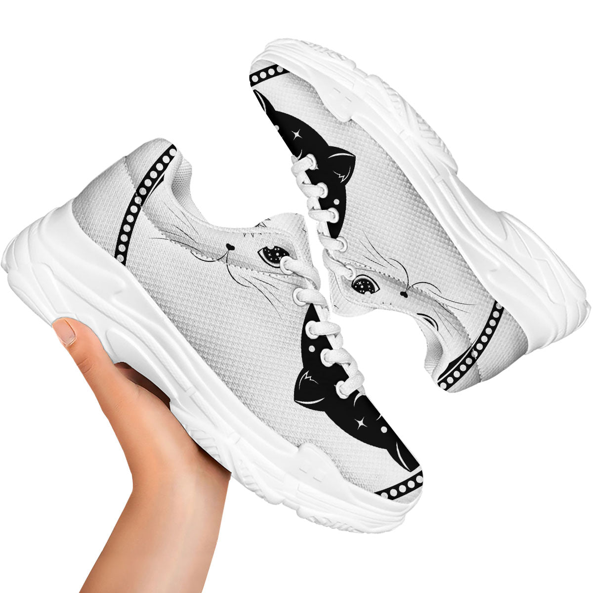 Cat Yin Yang White And Black Print White Chunky Shoes-grizzshop