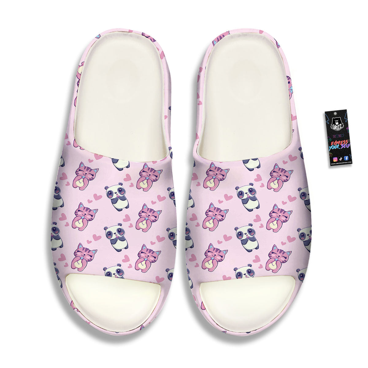Cat And Panda Lover Print Pattern Sandals-grizzshop