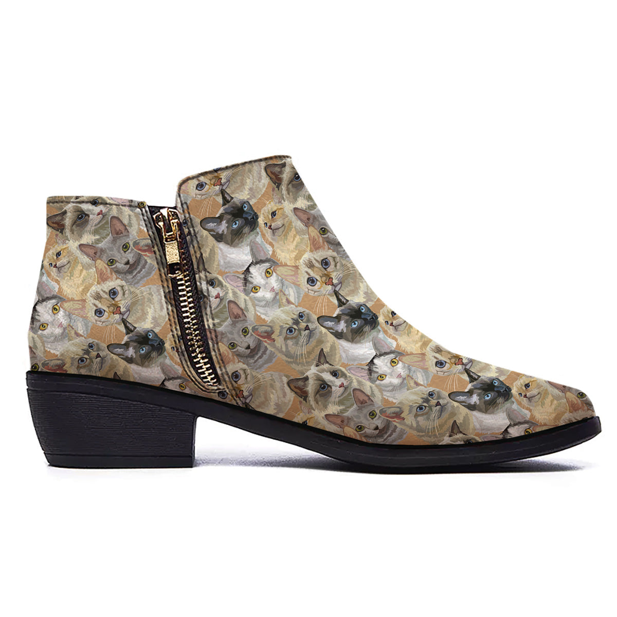 Cats Portrait Print Pattern Ankle Boots-grizzshop