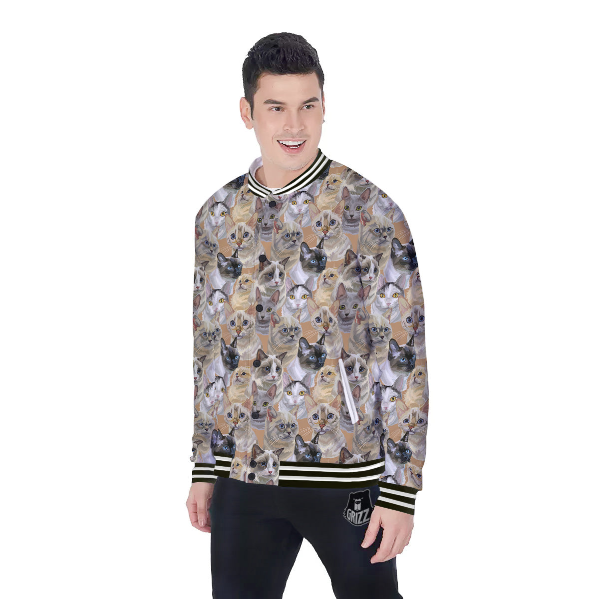 Cats Portrait Print Pattern Baseball Jacket-grizzshop