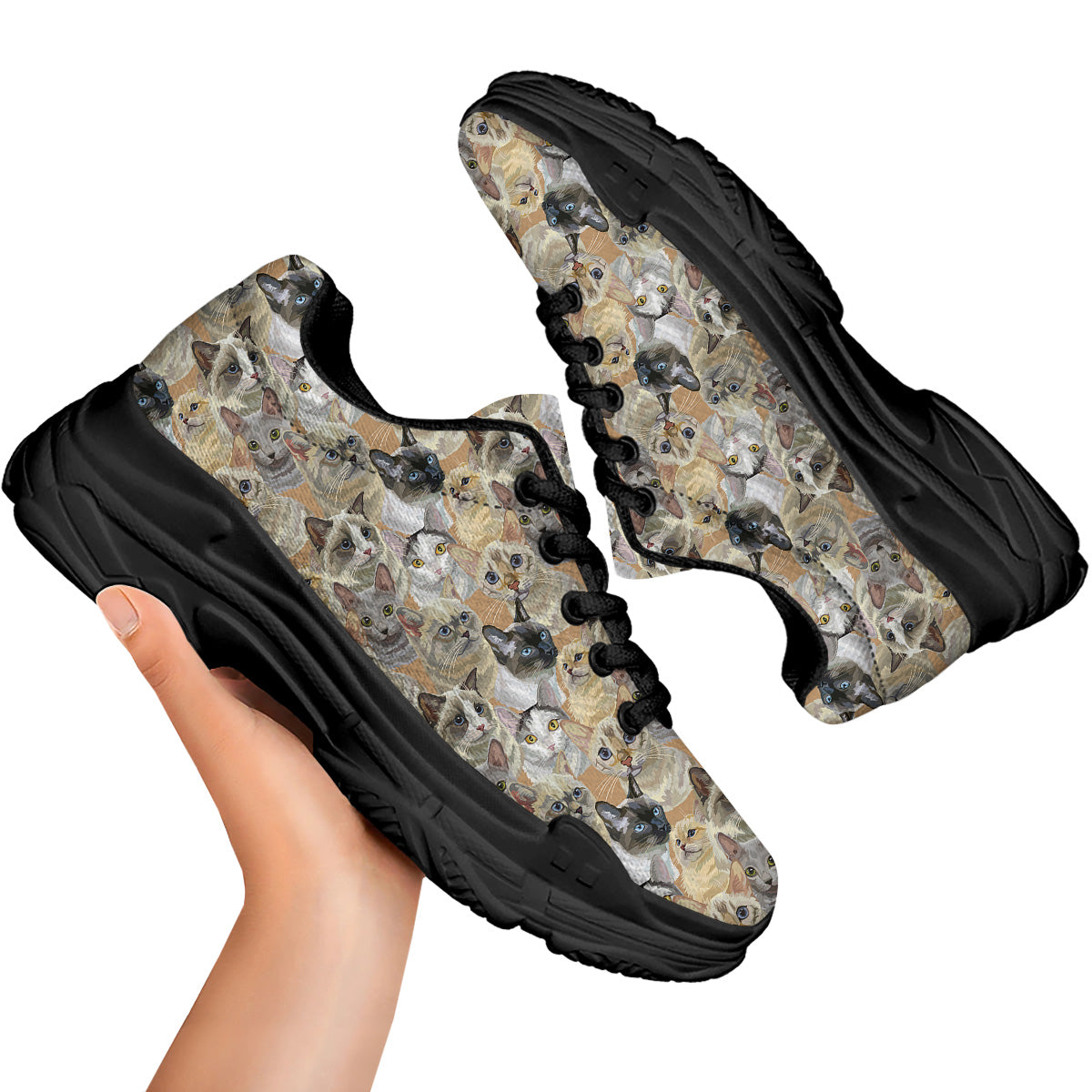 Cats Portrait Print Pattern Black Chunky Shoes-grizzshop