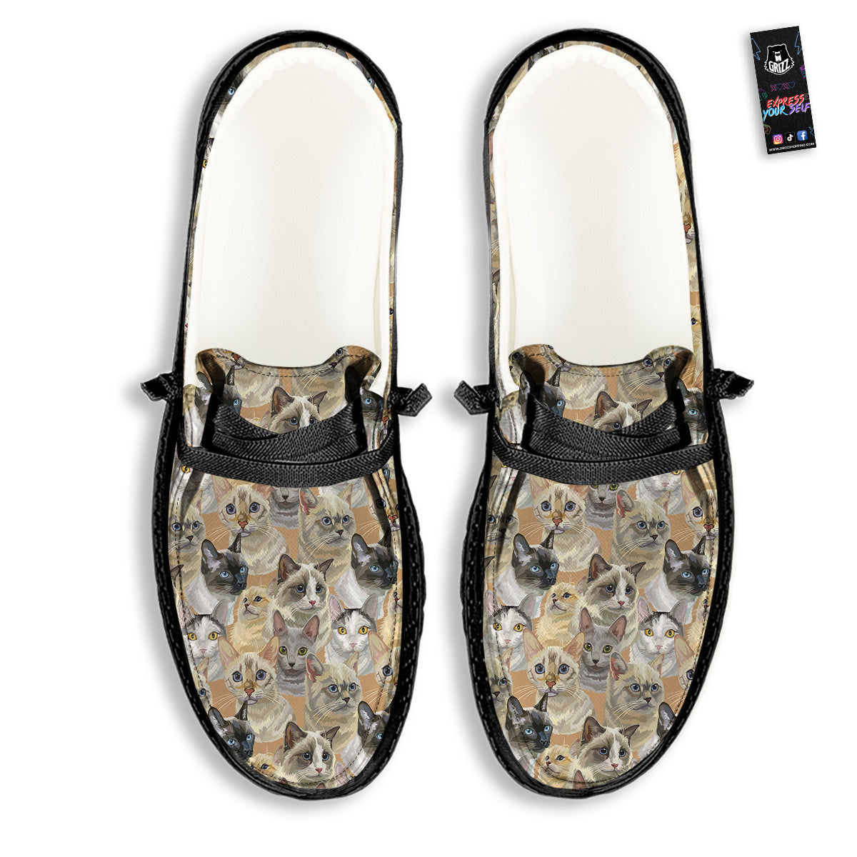 Cats Portrait Print Pattern Black Loafers-grizzshop