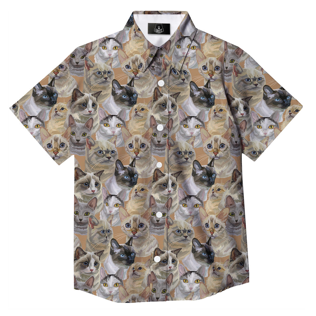 Cats Portrait Print Pattern Button Up Shirt-grizzshop
