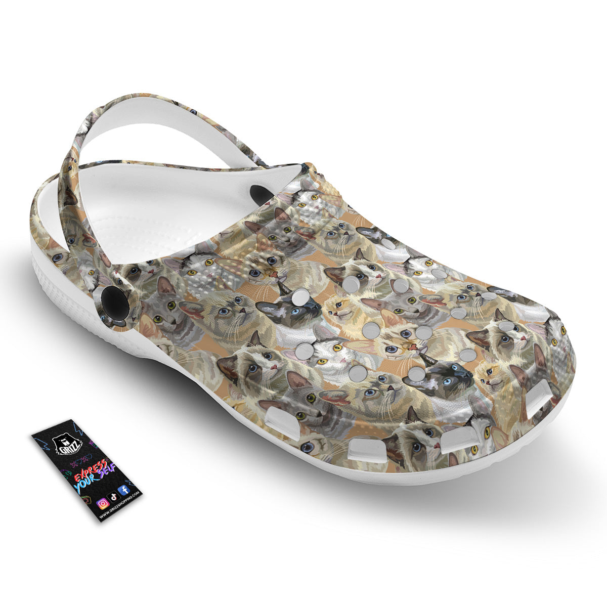 Cats Portrait Print Pattern Clog-grizzshop
