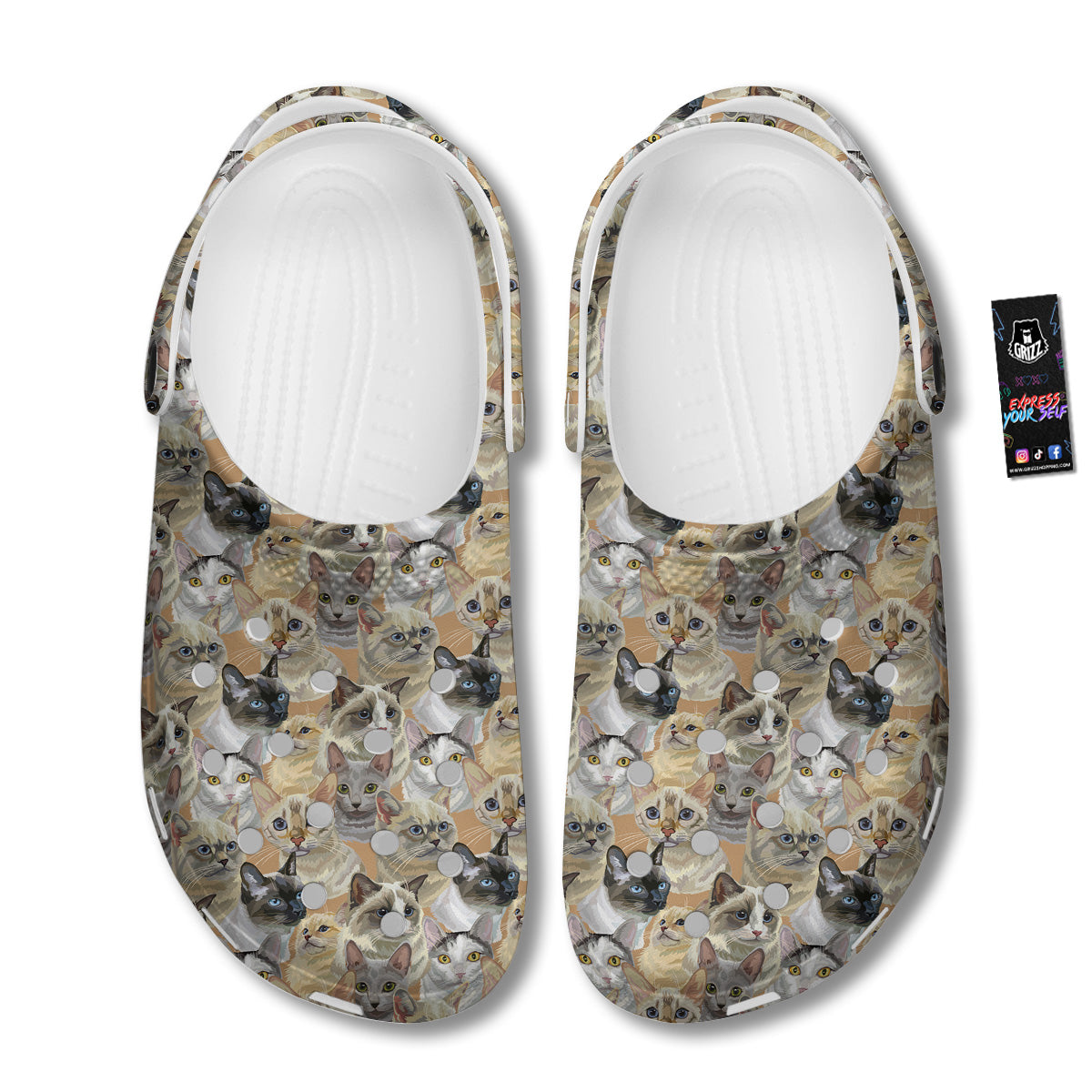 Cats Portrait Print Pattern Clog-grizzshop