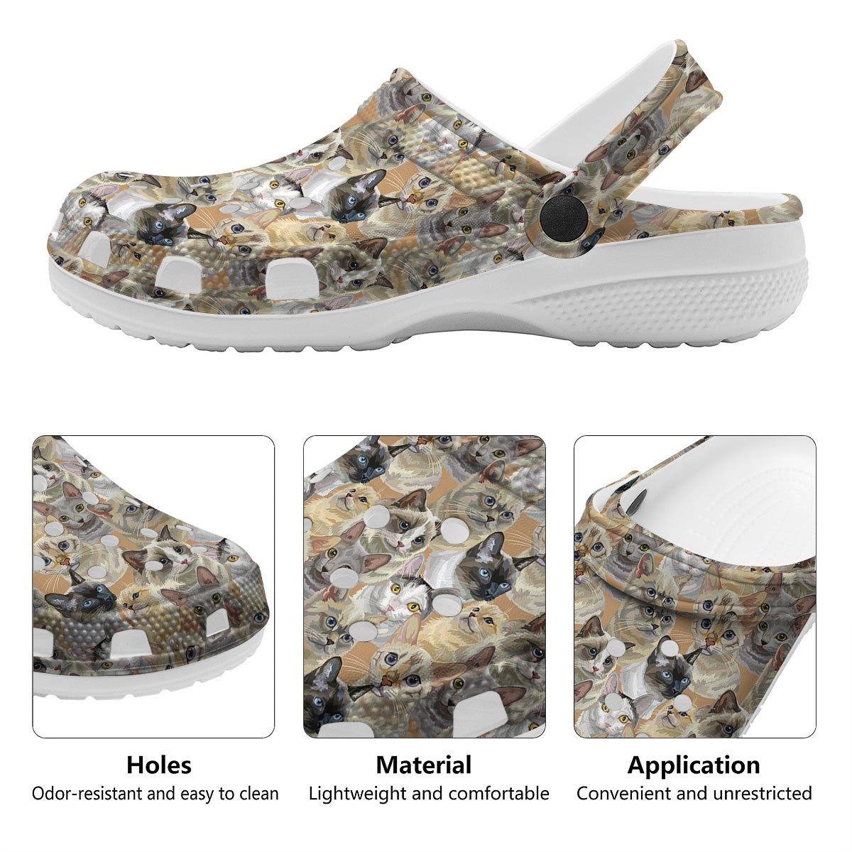Cats Portrait Print Pattern Clog-grizzshop