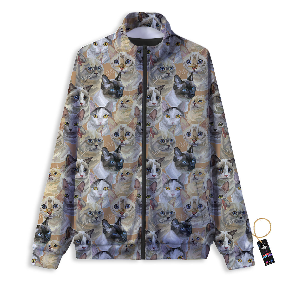 Cats Portrait Print Pattern Track Jacket-grizzshop