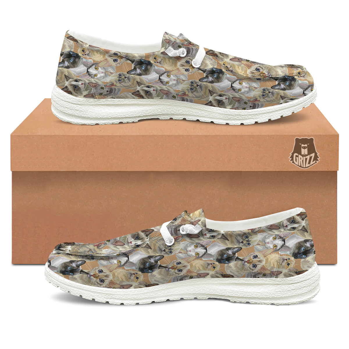 Cats Portrait Print Pattern White Loafers-grizzshop