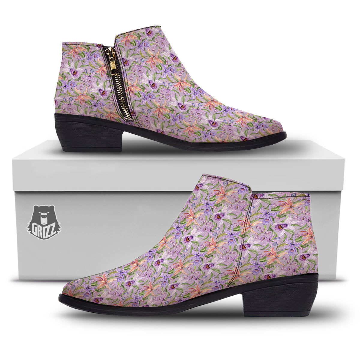 Cattleya Colorful Watercolor Print Ankle Boots-grizzshop