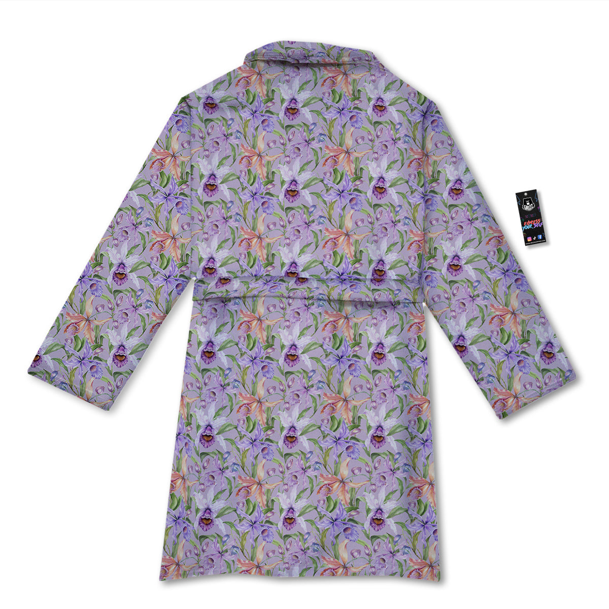 Cattleya Colorful Watercolor Print Bathrobe-grizzshop