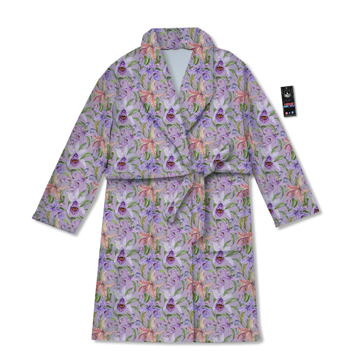 Cattleya Colorful Watercolor Print Bathrobe-grizzshop