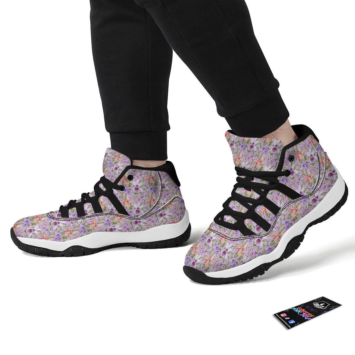 Cattleya Colorful Watercolor Print Black Bball Shoes-grizzshop