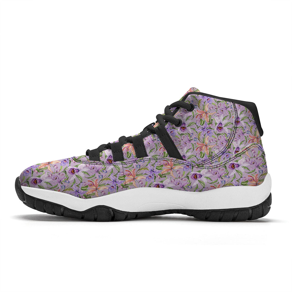 Cattleya Colorful Watercolor Print Black Bball Shoes-grizzshop
