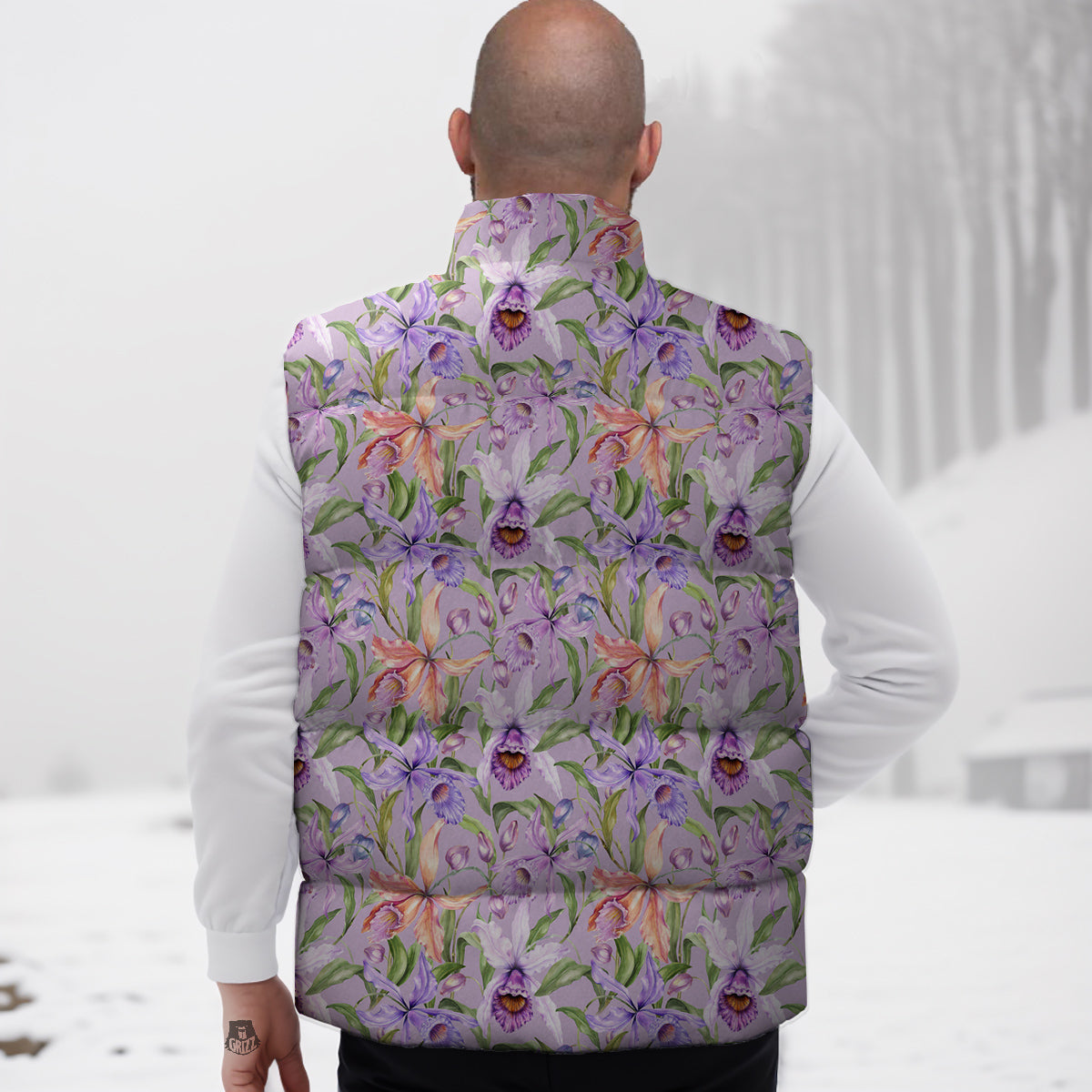 Cattleya Colorful Watercolor Print Down Vest