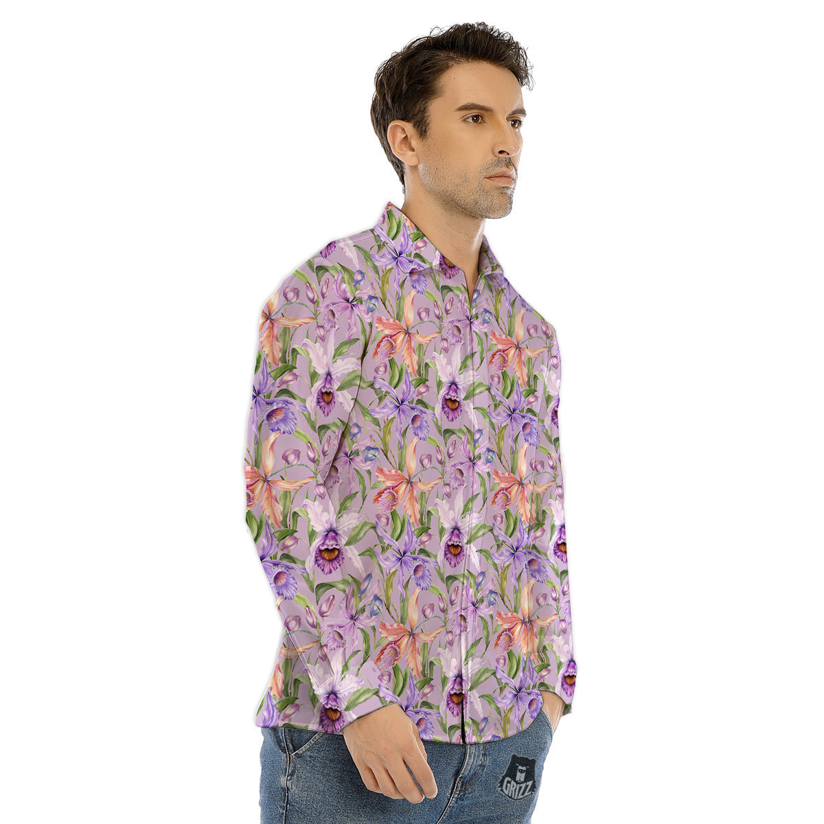 Cattleya Colorful Watercolor Print Men's Dress Shirts-grizzshop