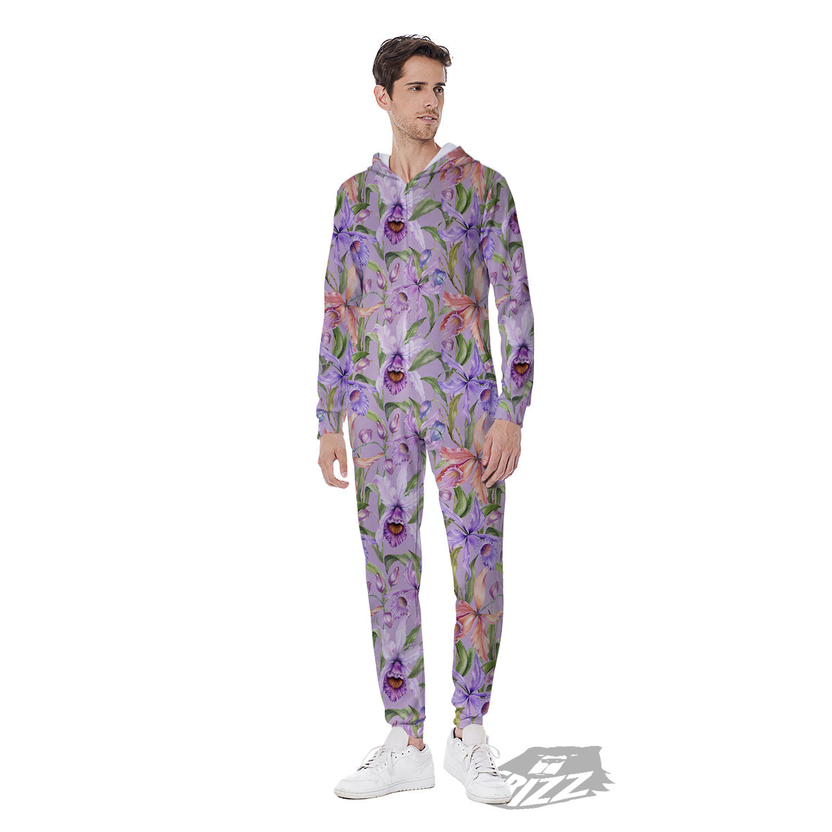 Cattleya Colorful Watercolor Print Men's Jumpsuit-grizzshop