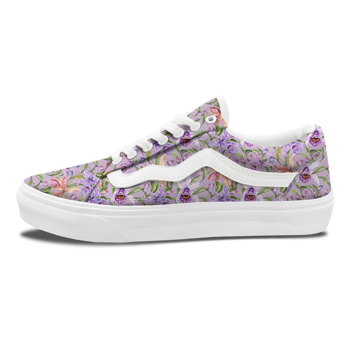 Cattleya Colorful Watercolor Print Skate Shoes-grizzshop