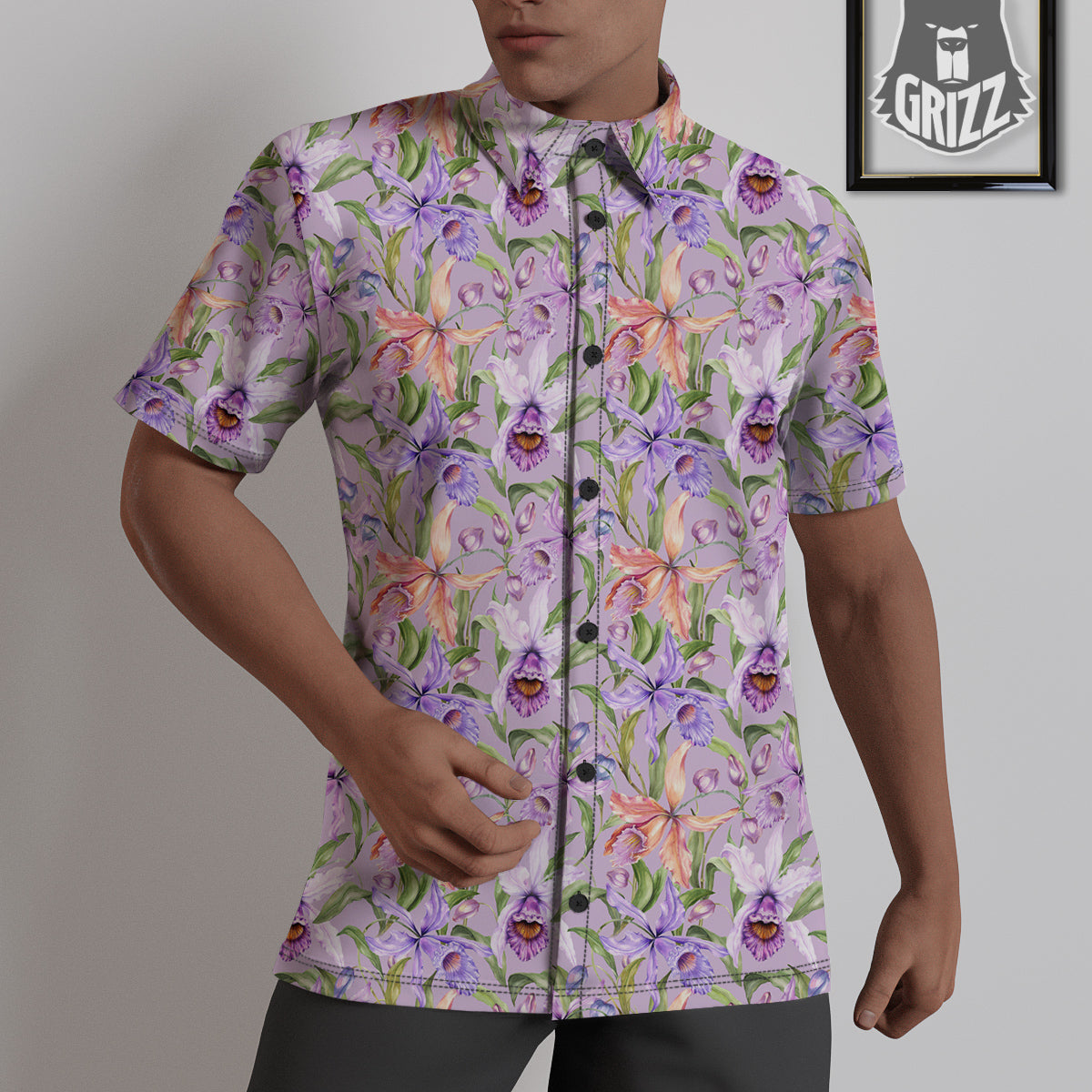 Cattleya Colorful Watercolor Print Untucked Shirts-grizzshop