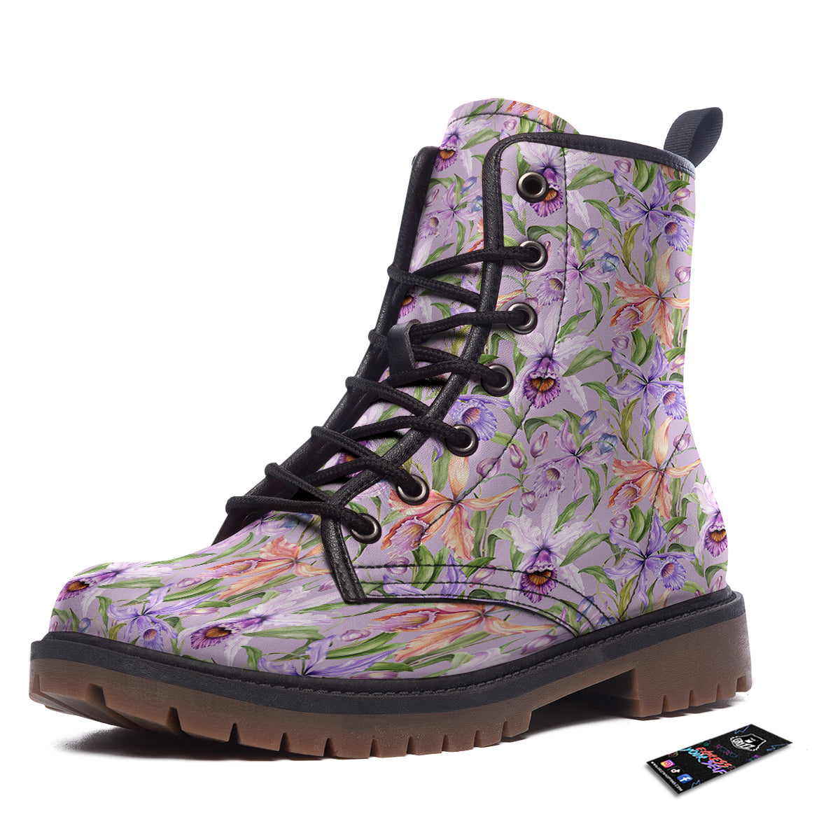 Cattleya Colorful Watercolor Print Work Boots-grizzshop