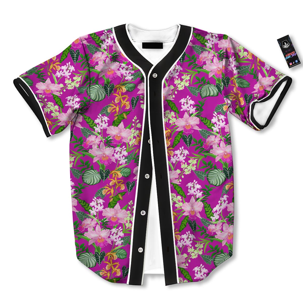 Cattleya Tropical Print Pattern Baseball Jersey-grizzshop