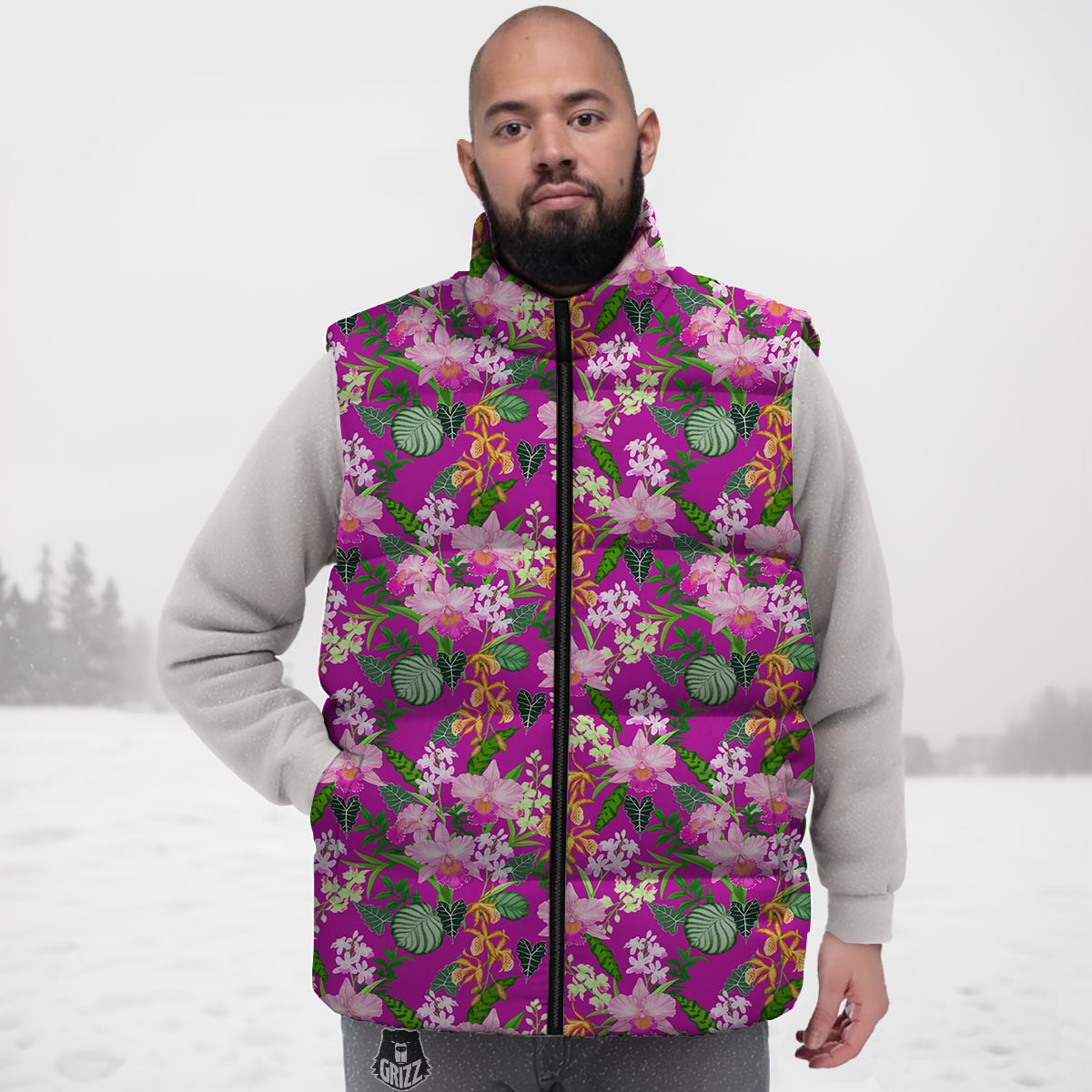Cattleya Tropical Print Pattern Down Vest