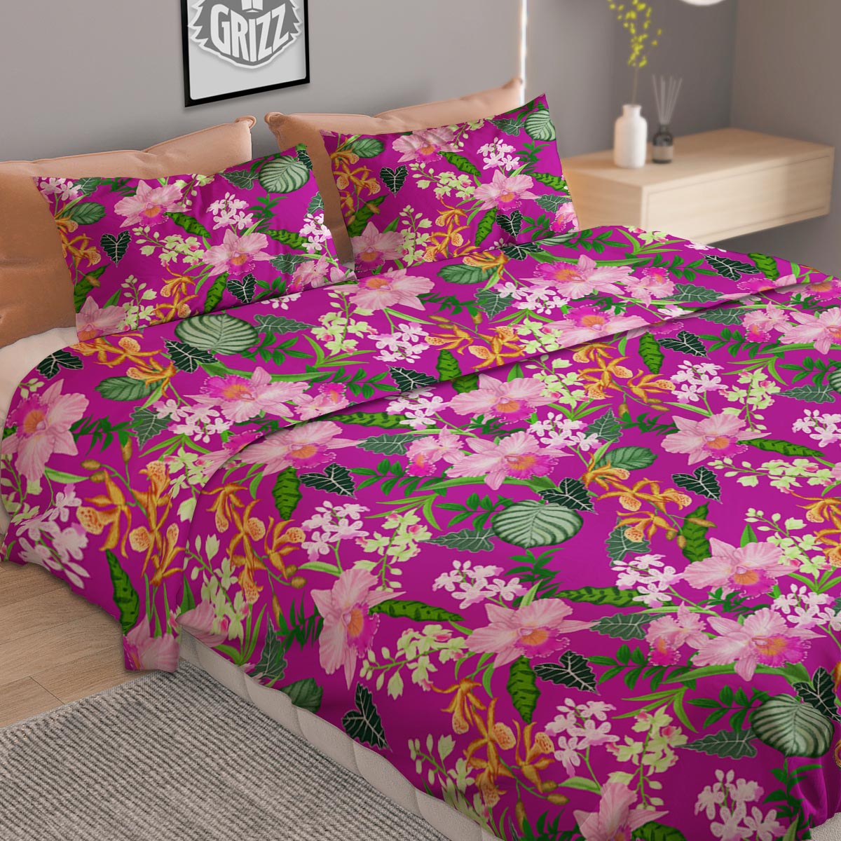Cattleya Tropical Print Pattern Duvet Cover Bedding Set