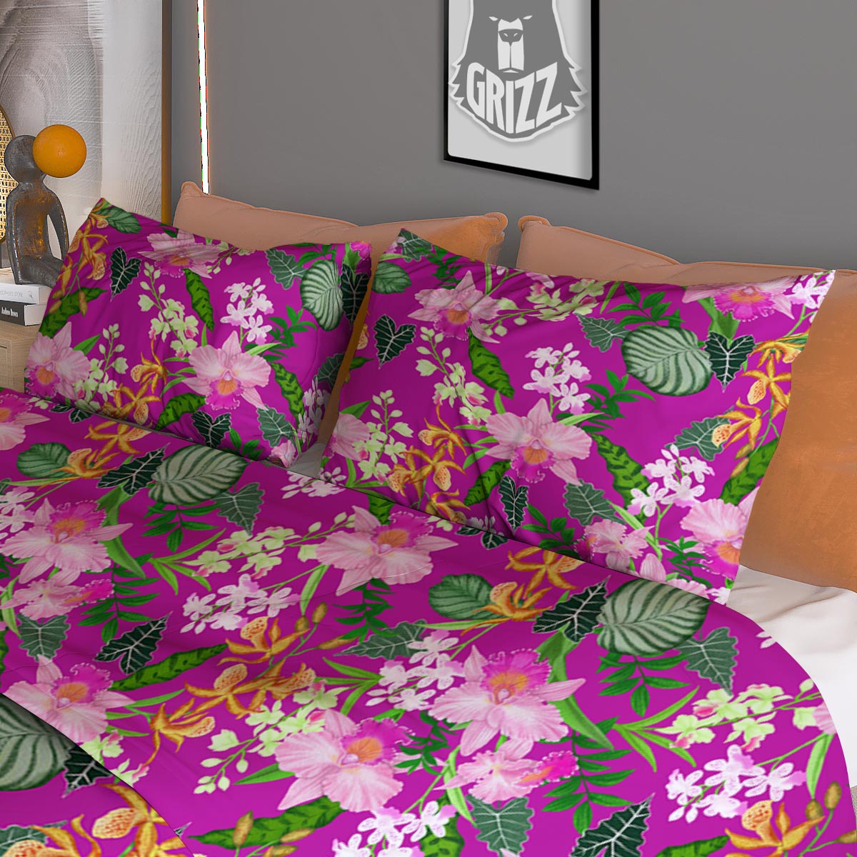 Cattleya Tropical Print Pattern Duvet Cover Bedding Set