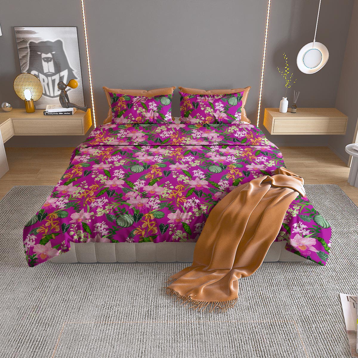 Cattleya Tropical Print Pattern Duvet Cover Bedding Set