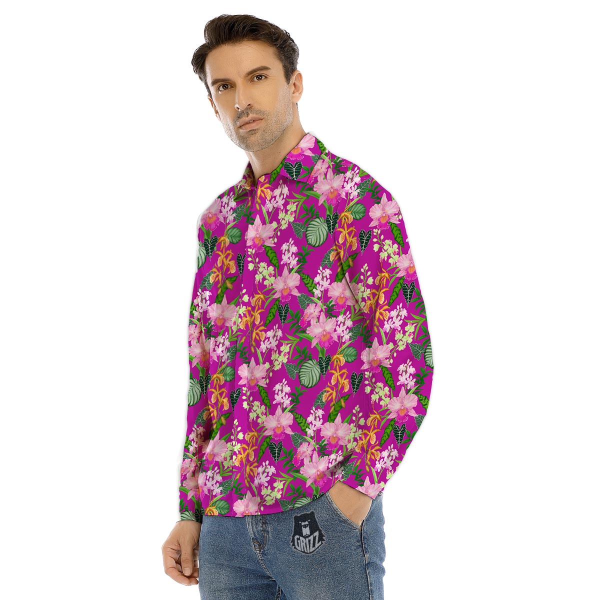Cattleya Tropical Print Pattern Men's Dress Shirts-grizzshop