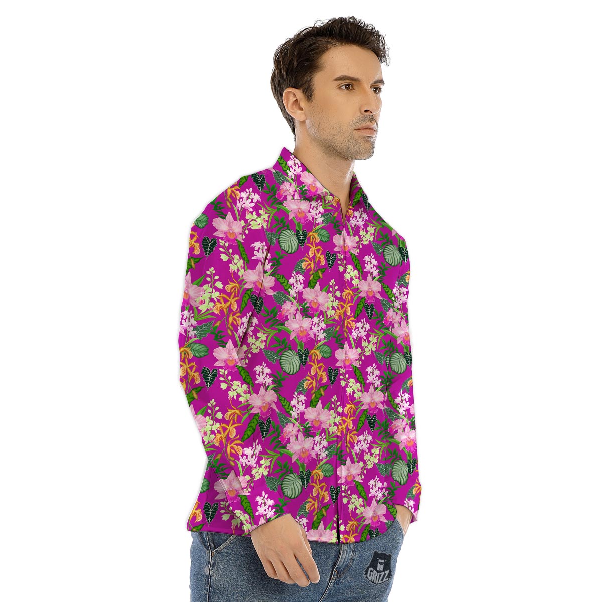 Cattleya Tropical Print Pattern Men's Dress Shirts-grizzshop