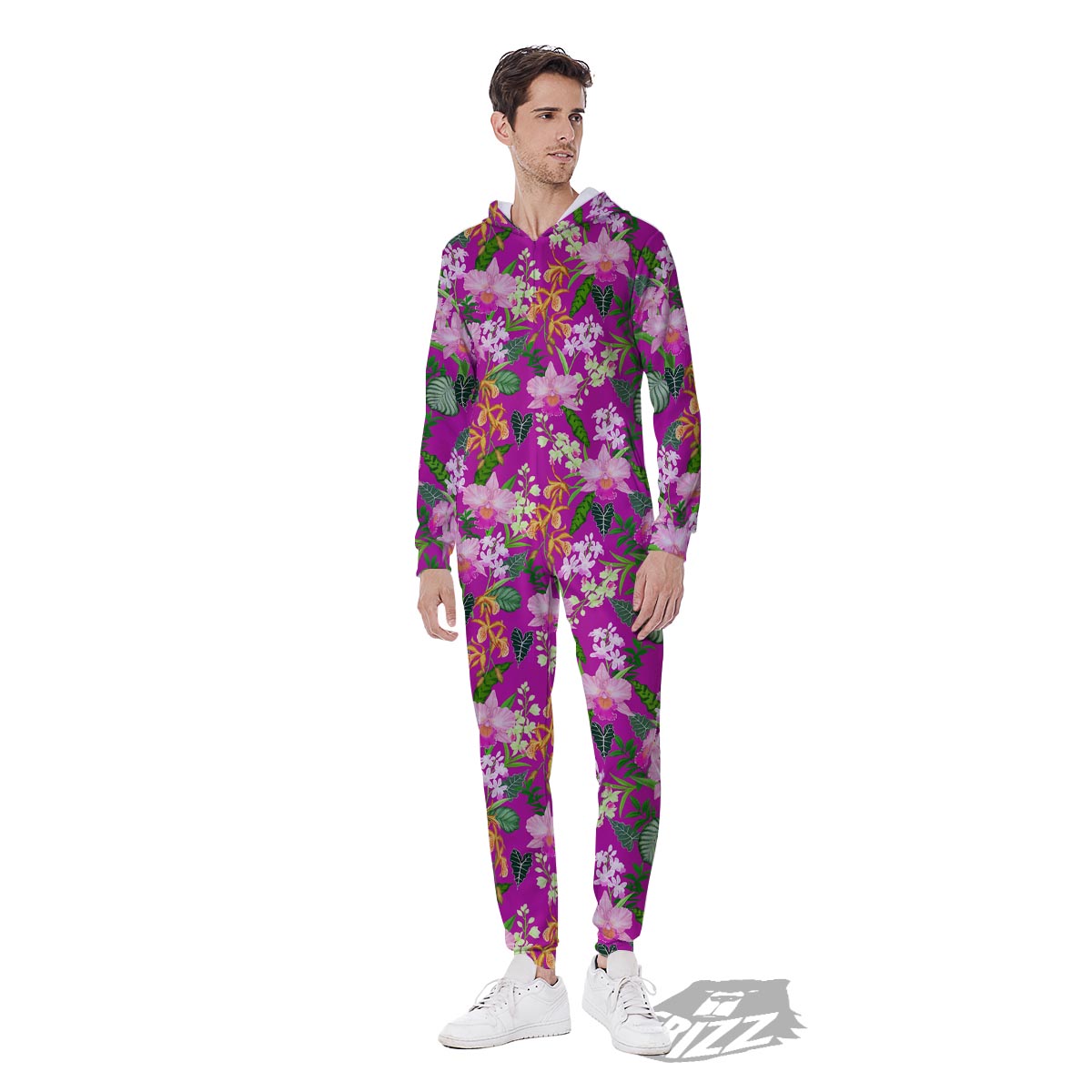 Cattleya Tropical Print Pattern Men's Jumpsuit-grizzshop